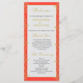 Orange Gold Pattern Wedding Program im indischen S Programm (Vorderseite)