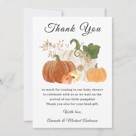 Orange Gold Pumpkins Fall Halloween Baby Dusche Dankeskarte (Vorderseite)