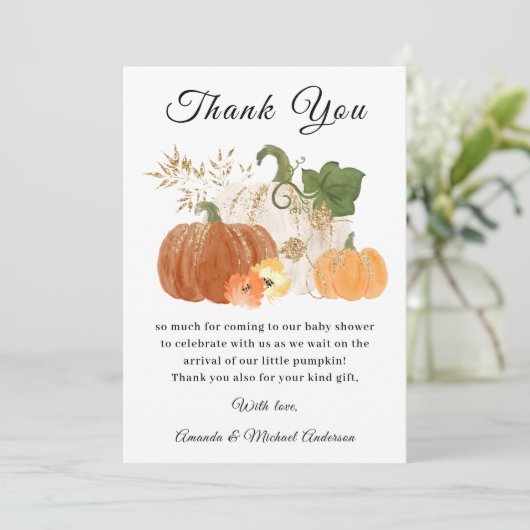 Orange Gold Pumpkins Fall Halloween Baby Dusche Dankeskarte (Stehend Vorderseite)