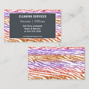 Orange Gold & Purple Glitter Zebra Reinigung  Visitenkarte