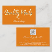 Orange Gold Quality Nails Script QR Logo Visitenkarte (Vorne/Hinten)
