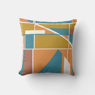 Orange Gold Rust Türkis White Geometric Motif Kissen