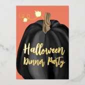 Orange Gold Script Pumpkin Halloween Dinner Party Folieneinladung (Vorderseite)