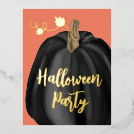 Orange Gold Script Pumpkin Halloween-Party Folie Einladungspostkarte