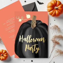 Orange Gold Script Pumpkin Halloween-Party Folieneinladung