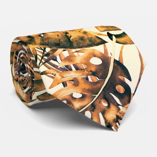 Orange Gold Tropical Palm Blätter Summer Island Krawatte (Gerollt)