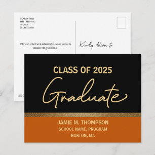 Orange Gold Uni Class of 2025 Graduate Postkarte
