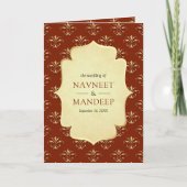 Orange Gold Verziert Anand Karaj Sikh Wedding Einladung (Vorderseite)