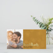 Orange Gold Wedding Foto Liebe & Vielen Dank Dankeskarte (Stehend Vorderseite)