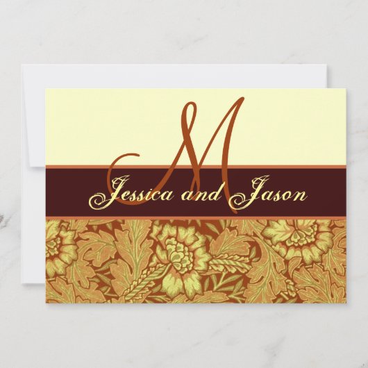 Orange Gold Yellow Damask Einladung zur Hochzeit (Vorderseite)
