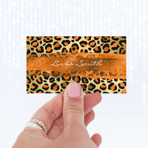 Orange Goldfolie Leopard Pinselstrich Visitenkarte