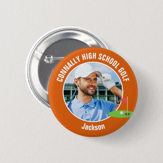 Orange Golfer Foto High School Golf Team Button (Vorne & Hinten)