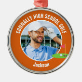 Orange Golfer Photo Custom Golf Team Christmas Ornament Aus Metall (Vorne)