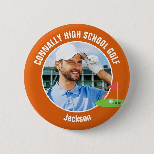 Orange Golfer Photo High School Golf Team Button (Vorderseite)