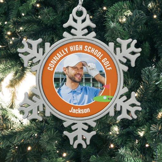 Orange Golfer Photo High School Golf Team Schneeflocken Zinn-Ornament