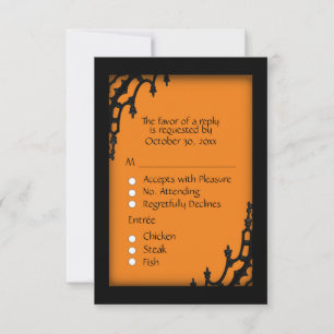 Orange Gothic RSVP mit Menüauswahl Karte