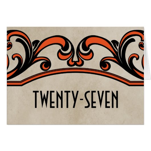 Orange Gothic Wirbel Tischnummer Card (Vorderseite (Horizontal))