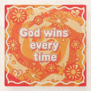 orange Gott gewinnt jedes Mal christlicher Glaube Glasuntersetzer