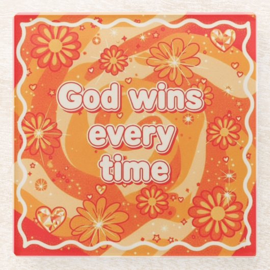 orange Gott gewinnt jedes Mal christlicher Glaube Glasuntersetzer (Vorderseite)