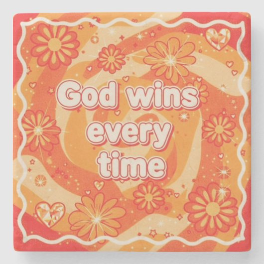 orange Gott gewinnt jedes Mal christlicher Glaube Steinuntersetzer (Vorderseite)