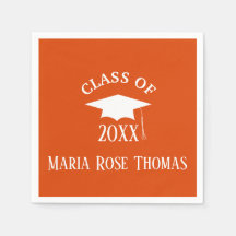 Orange Grad Cap & Blätter Paper Napkins