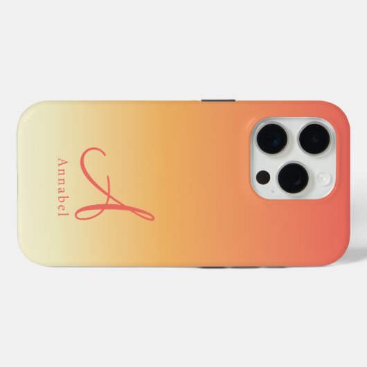Orange Gradient Custom Monogram Name Case-Mate iPhone Hülle (Rückseite (Horizontal))