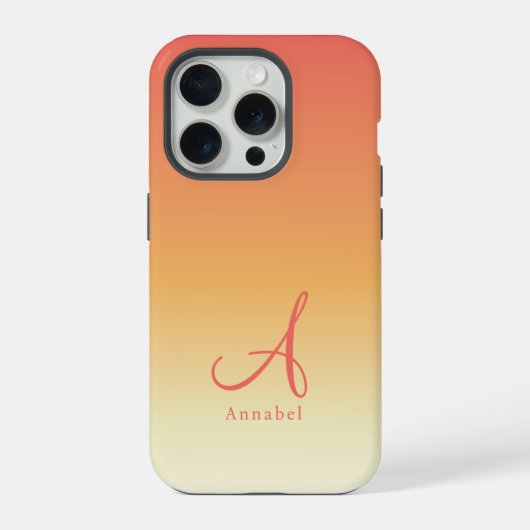 Orange Gradient Custom Monogram Name iPhone Hülle (Rückseite)