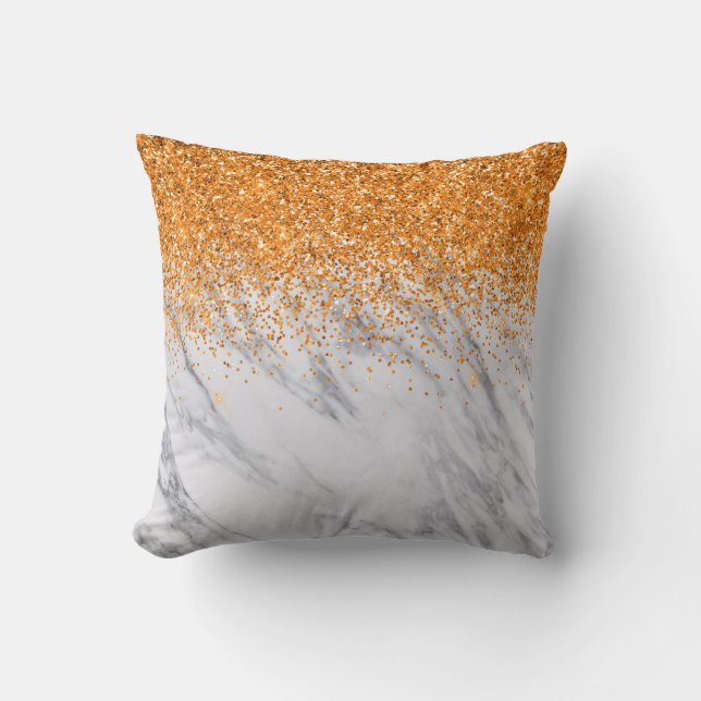 Orange Gradient Ombre Glitzer Gray Marble Kissen (Vorderseite)