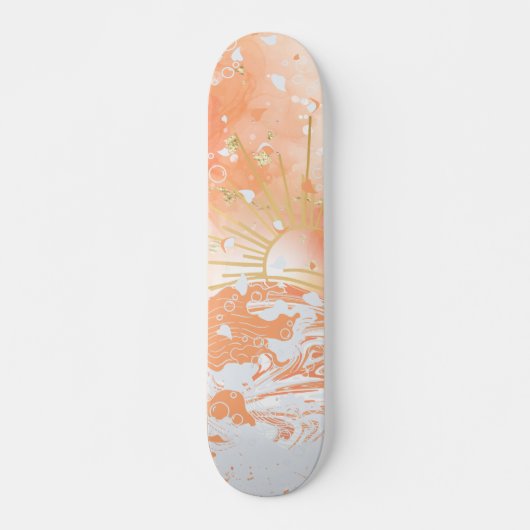 Orange Gradient Sunset Sun & Sea Funkelnd Glitzer Skateboard (Vorne)