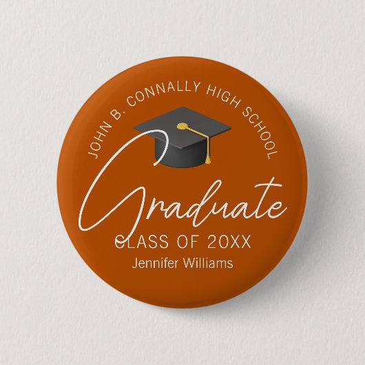 Orange Graduate Custom 2025 Graduation Party Button (Vorderseite)