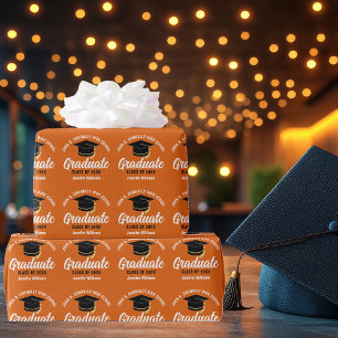 Orange Graduate Custom 2025 Graduation Party Geschenkpapier