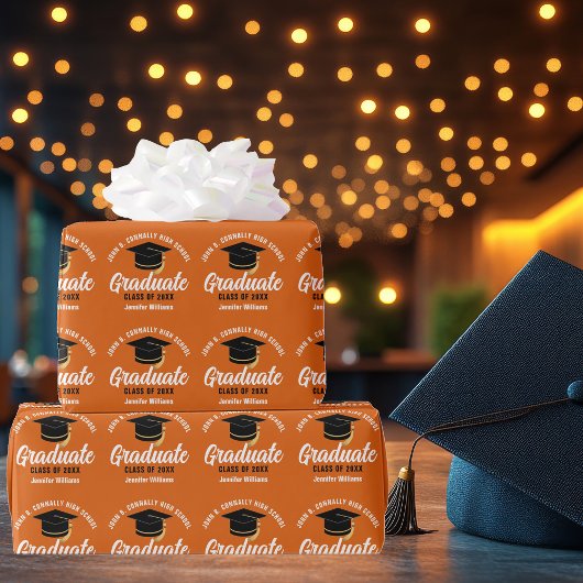 Orange Graduate Custom 2025 Graduation Party Geschenkpapier