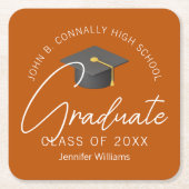 Orange Graduate Custom 2025 Graduation Party Rechteckiger Pappuntersetzer (Vorderseite)