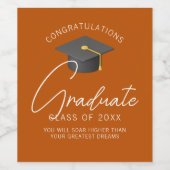 Orange Graduate Custom 2025 Graduation Party Weinetikett (Einzelnes Label)