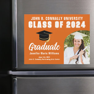 Orange Graduate Foto Abschluss Magnet-Karte Magnetkarte