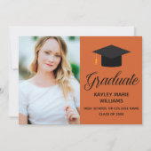 Orange Graduate Foto Black Script Abschluss Ankündigung (Vorderseite)