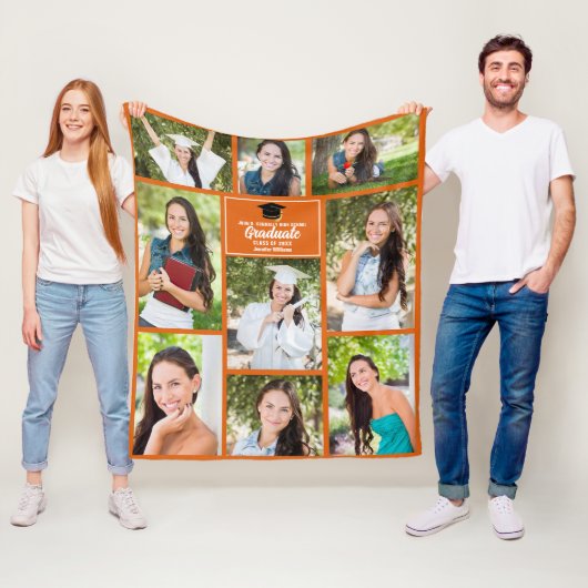 Orange Graduate Foto Collage Custom Abschluss Fleecedecke (Beispiel)