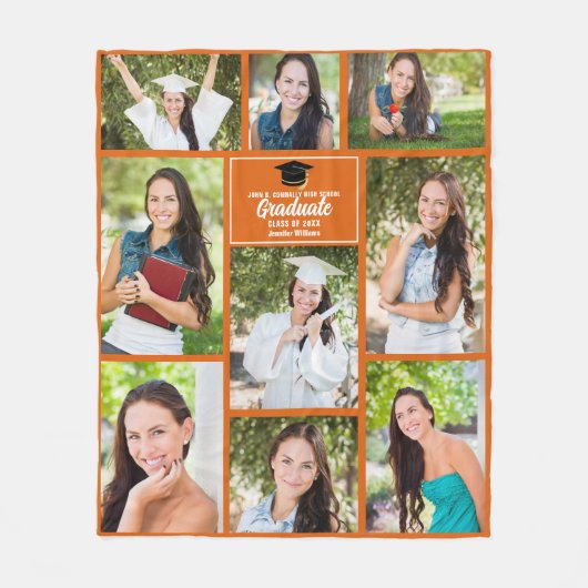 Orange Graduate Foto Collage Custom Abschluss Fleecedecke (Vorderseite)