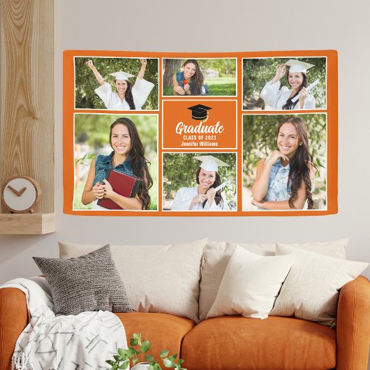 Orange Graduate Foto Collage Graduation Party Banner