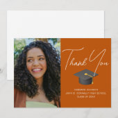 Orange Graduate Foto Custom Abschluss Dankeskarte (Vorne/Hinten)
