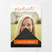 Orange Graduate Script Modern Drei Foto Dreifach Gefaltete Einladung (Cover)