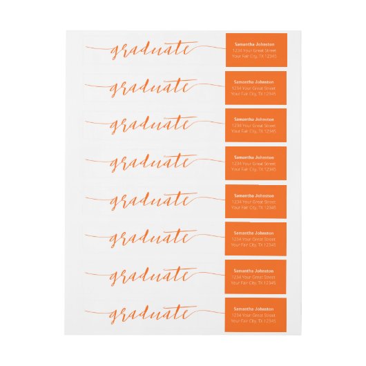 Orange Graduate Script Modern Wrap Um Label (Bogen)