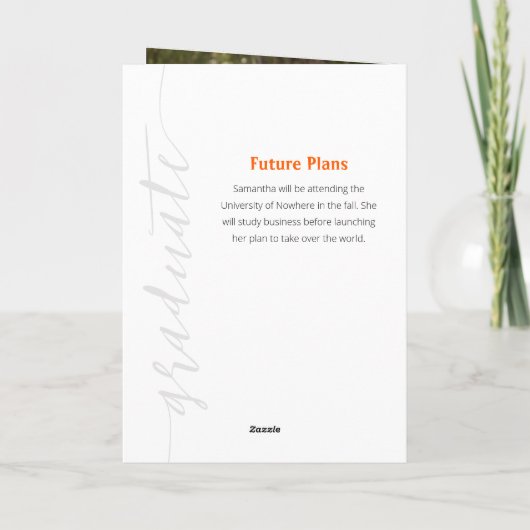 Orange Graduate Script Modernes Foto Einladung (Rückseite)