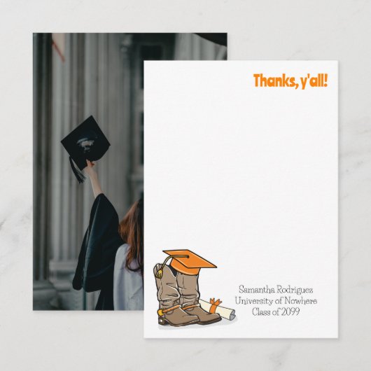 Orange Graduation Cap and Cowboy Boot Dankeskarte (Vorne/Hinten)
