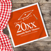 Orange Graduation Cap Class of 20XX Name Party Serviette