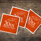 Orange Graduation Cap Class of 20XX Name Party Serviette
