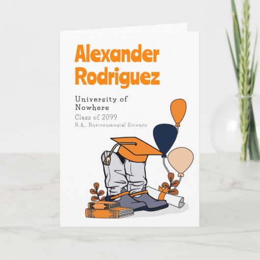 Orange Graduation Cap Cowboy Boot Arrangement Einladung (Vorderseite)