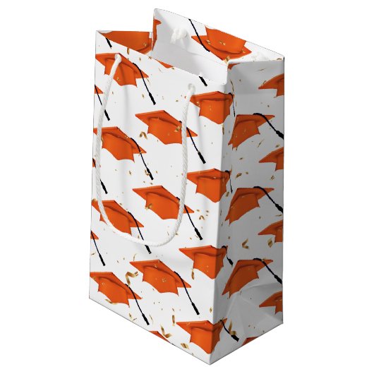 Orange Graduation Cap mit Confetti Kleine Geschenktüte (Rückseite Schrägansicht)