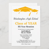 Orange Graduation Caps Class-Wiedersehen Einladung (Vorne/Hinten)