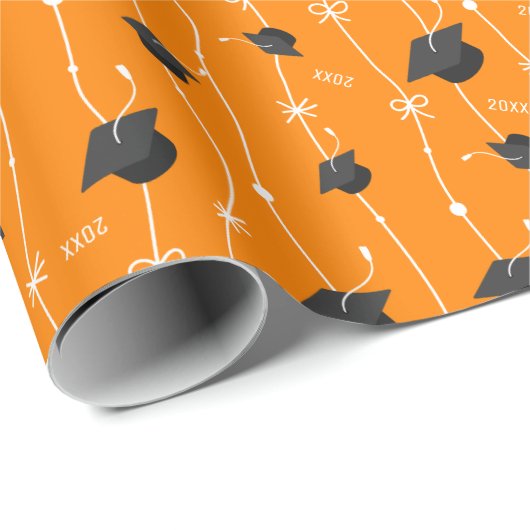 Orange Graduation Caps und Ribbon Geschenkpapier (Rolleneckpunkt)